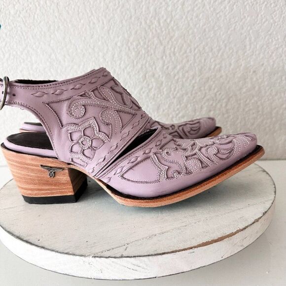 Lane Robin Mule Womens Purple Short Cowboy Boots 6.5 Western Mule Floral Leather - Picture 2 of 13